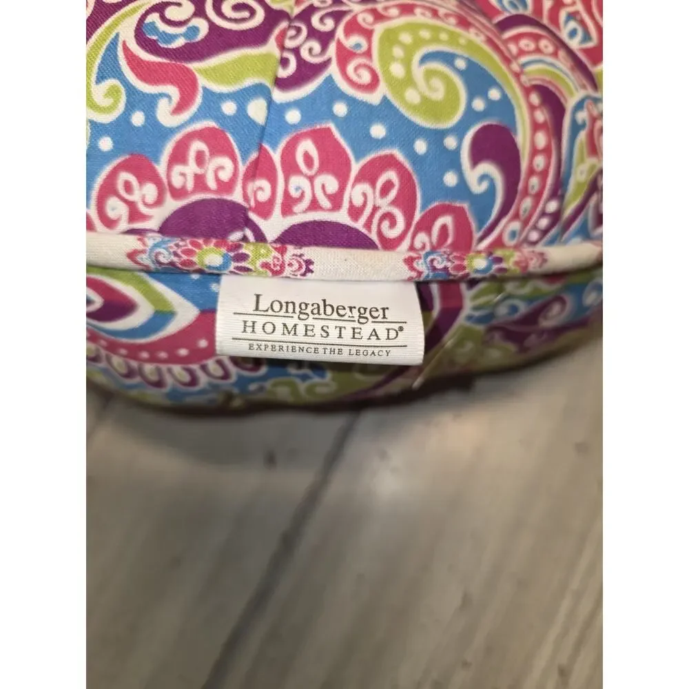 Longaberger Round Tufted Bohemian Pillow Homestead Paisley Print 14x14 Colorful